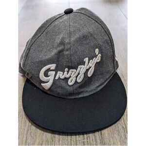 Grizzly's Hat Grey Mens Strapback Adjustable UH 54 Script Logo Black Brim